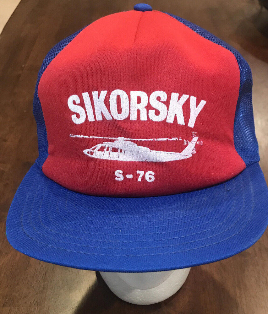 Vintage Sikorsky S-76 Black Hawk Cap Hat Adjustable Snapback Red Blue USA